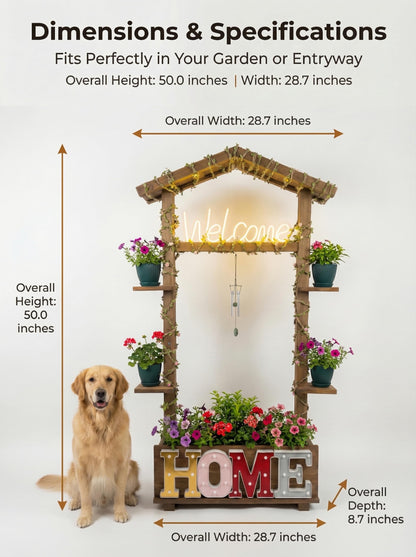 Borsynium Rustic-Style Floor-Standing Wooden LED Sign with Plug-in Functionality, Ideal for Planting or Arranging Flowers in Gardens, Lawns, or Front Entrances, 28.7x8.7x50.0 Inches