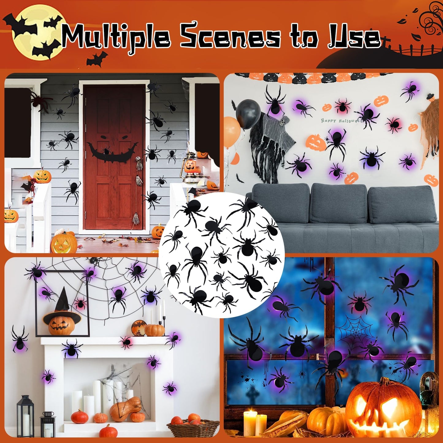 DR.DUDU 36 Pack Halloween Wall Decor Light up Spiders Window Decorations