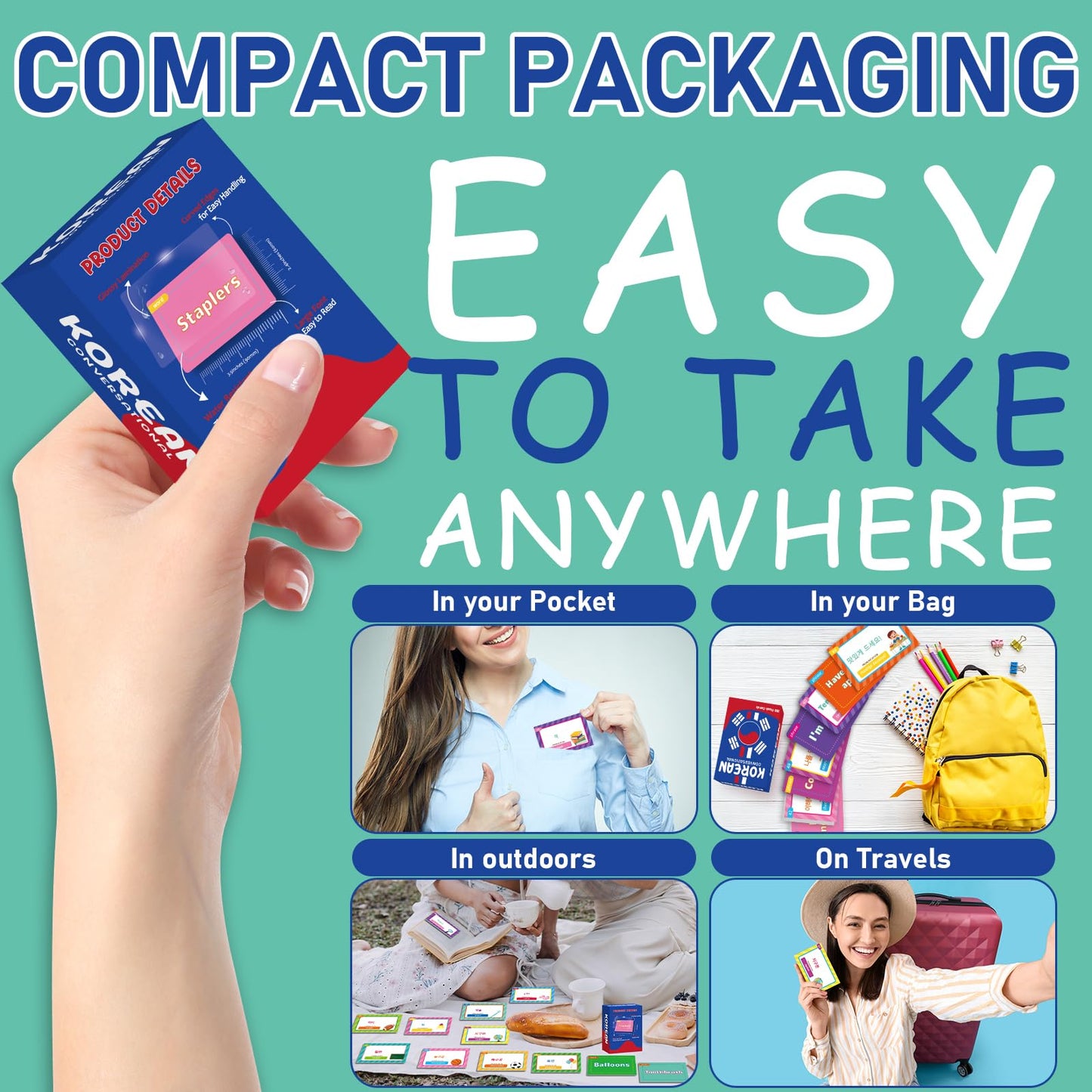 100Pcs Korean Conversational Phrase Flash Cards Korean Learning Beginner Sayings for Travel, Memory, Quick Reference Educational Bilingual Language Learning Resource Tool for Adults School Classroom
