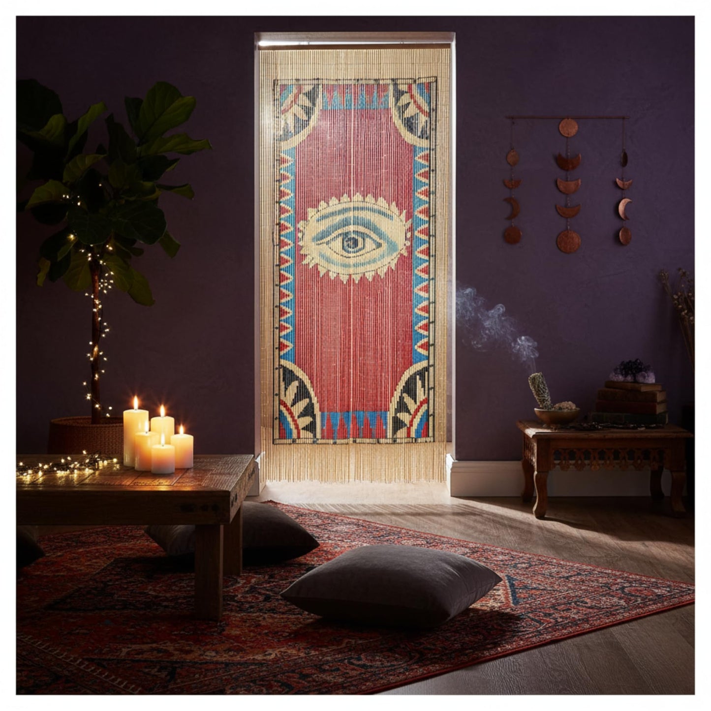 HAJUCRAFT Beaded Curtain for Doorway, Bamboo Bead Door Curtain, Boho Evil Eye Decor, Hanging Room Divider for Entryway Home, 78 x 36 Inches