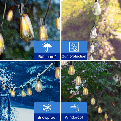 Stright 60FT Solar String Lights Outdoor Weatherproof with Remote, Solar Powered LED Edison Bulb 15 Sockets Outdoor String Lights for Outside Patio Backyard Fence Halloween Christmas Decorations