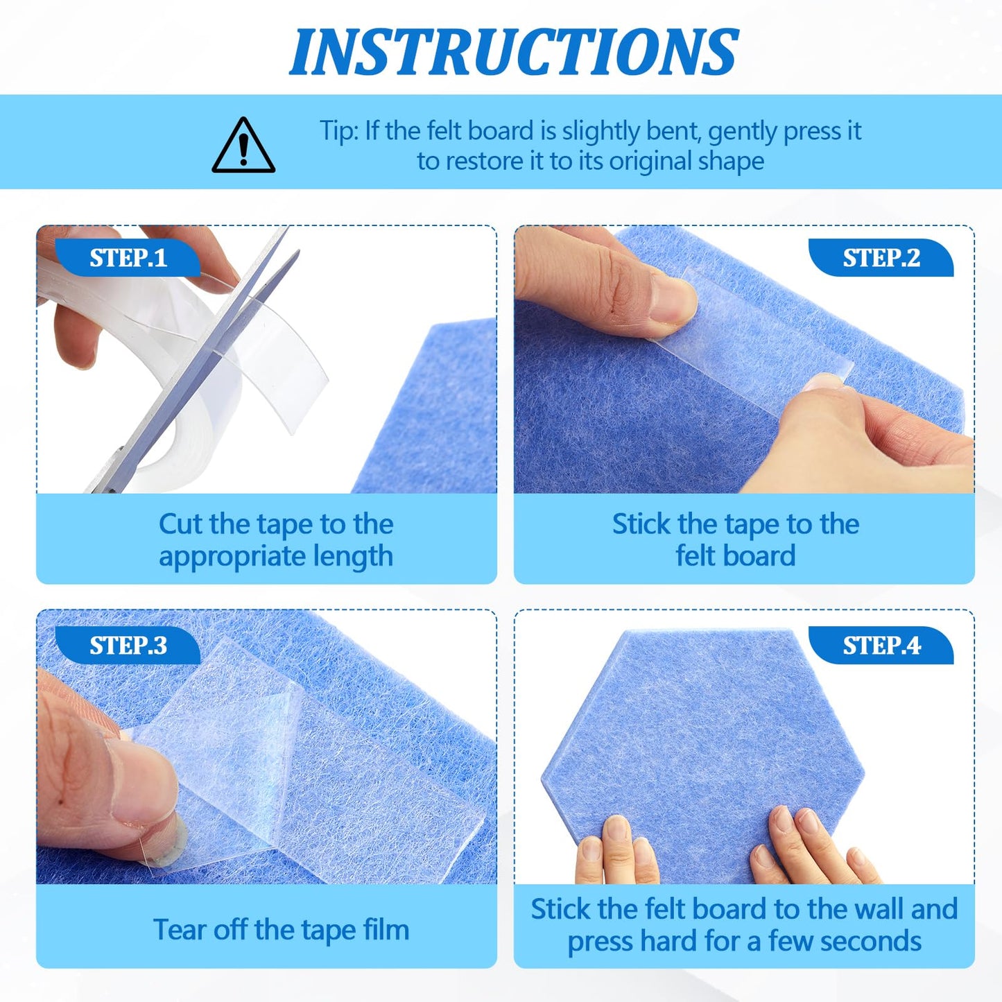 Mindsoft 16 Pcs Hexagon Cork Board for Walls with 50 Wooden Push Pins 6.7 x 5.9 in Felt DIY Tiles Notice with Nano Tape Hanging Bulletin Board for Home Photo Office Memo Note(Ocean)