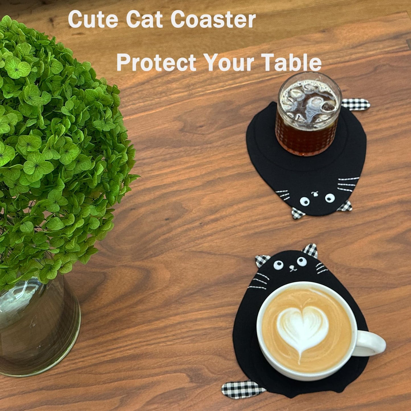Chvioz 2 PCS Cat Coasters Cute Cat-Shaped Cotton Fabric Coffee Coaster Drink Coasters for Table Protection Home Decor Gifts for Cat Lovers