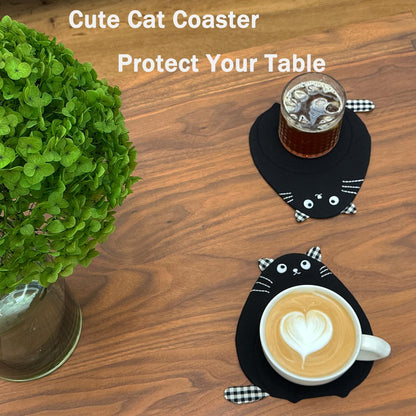Chvioz 2 PCS Cat Coasters Cute Cat-Shaped Cotton Fabric Coffee Coaster Drink Coasters for Table Protection Home Decor Gifts for Cat Lovers