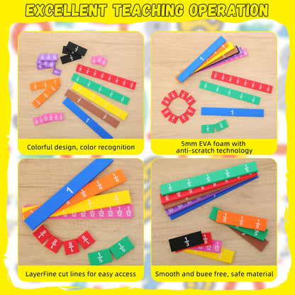 Sayglossy 60 Sets Fraction Tiles Set for Math Classroom Fractions Manipulatives Math Learning Manipulatives for Home School Supplies