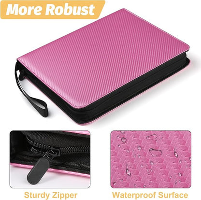 GERMUN 3 Ring 9 Pocket Zipper Card Binder, 720 Double Sided Standard PU Trading Card Album Folder for TCG & Sports Cards, Not Fit Top Loaders (Pink)
