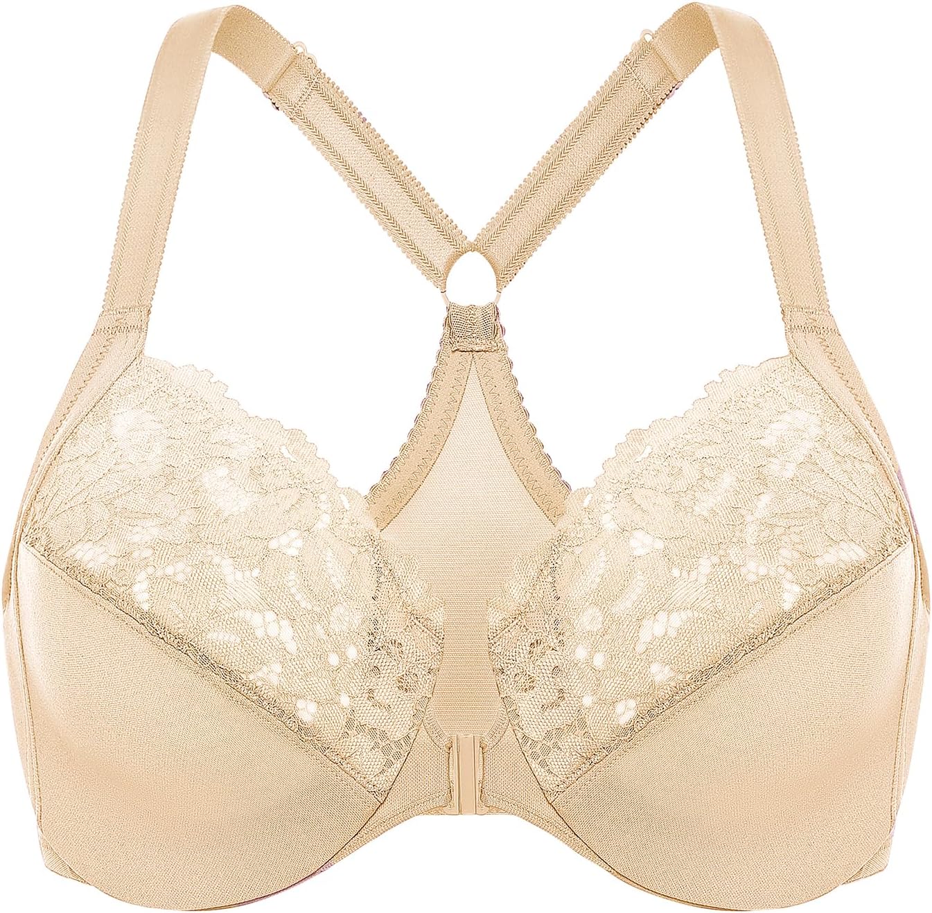DELIMIRA Women's Front Closure Plus Size Full Coverage Lace Underwire Racerback Bra