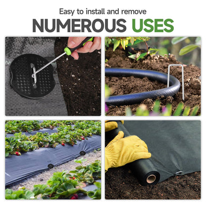JELNER Garden Stakes,6 Inch 11 Gauge 200pcs Galvanized Landscape Staples and 200pcs Gaskets +1Pick Hook, Tent Stakes Landscaping Fabric SOD Pins for Weed Fabric Barrier,Groud Cover,Fence