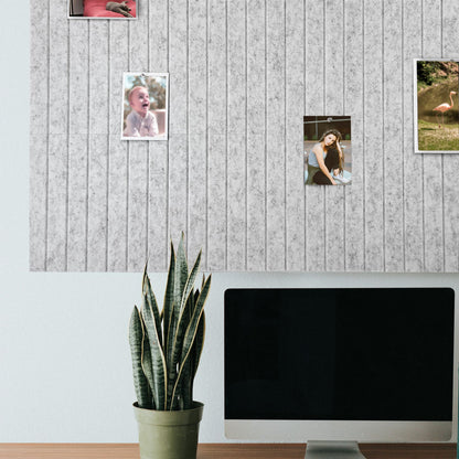 TENACR Cork Board Alternative - Felt Slat Wall Paneling,Office Bulletin Board for Decoration, Suitable for Displaying Photos and Documents, with Removable Adhesive Labels,12-Pack（Silvery White）