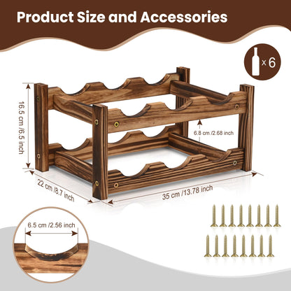 6-Bottle Wooden Wine Rack – 2-Tier Tabletop Countertop Space-Saving Wine Holder with Screwdriver Included, Easy Assembly Wine Storage Shelf for Kitchen, Bar, Pantry & Home Decor