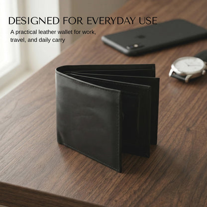 AG Wallets Men’s Bifold Leather Wallet with Double Center Flap, 3 ID Windows, RFID Blocking, Zipper Coin Pocket - Slim Men’s Wallet, Black