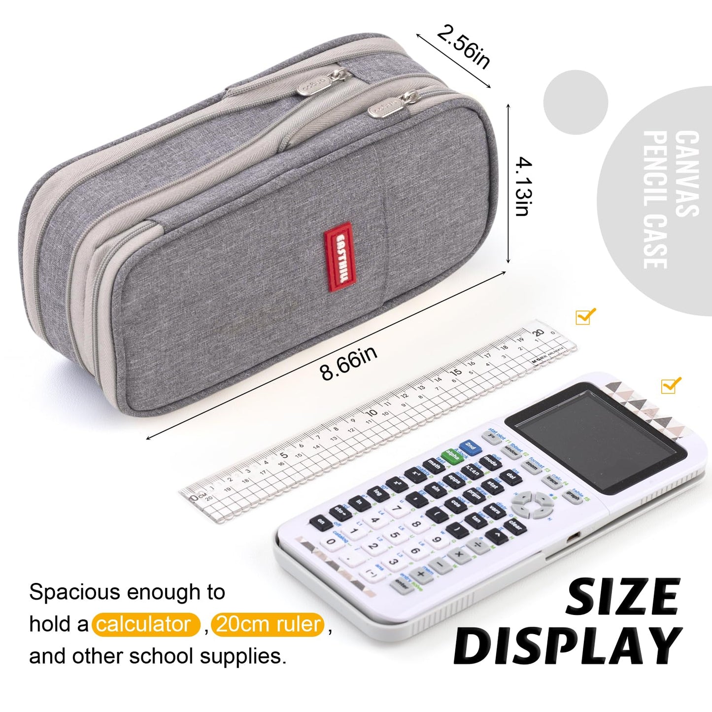 EASTHILL Big Capacity Pencil Pen Case Office College School Large Storage High Capacity Bag Pouch Holder Box Organizer (Gray)