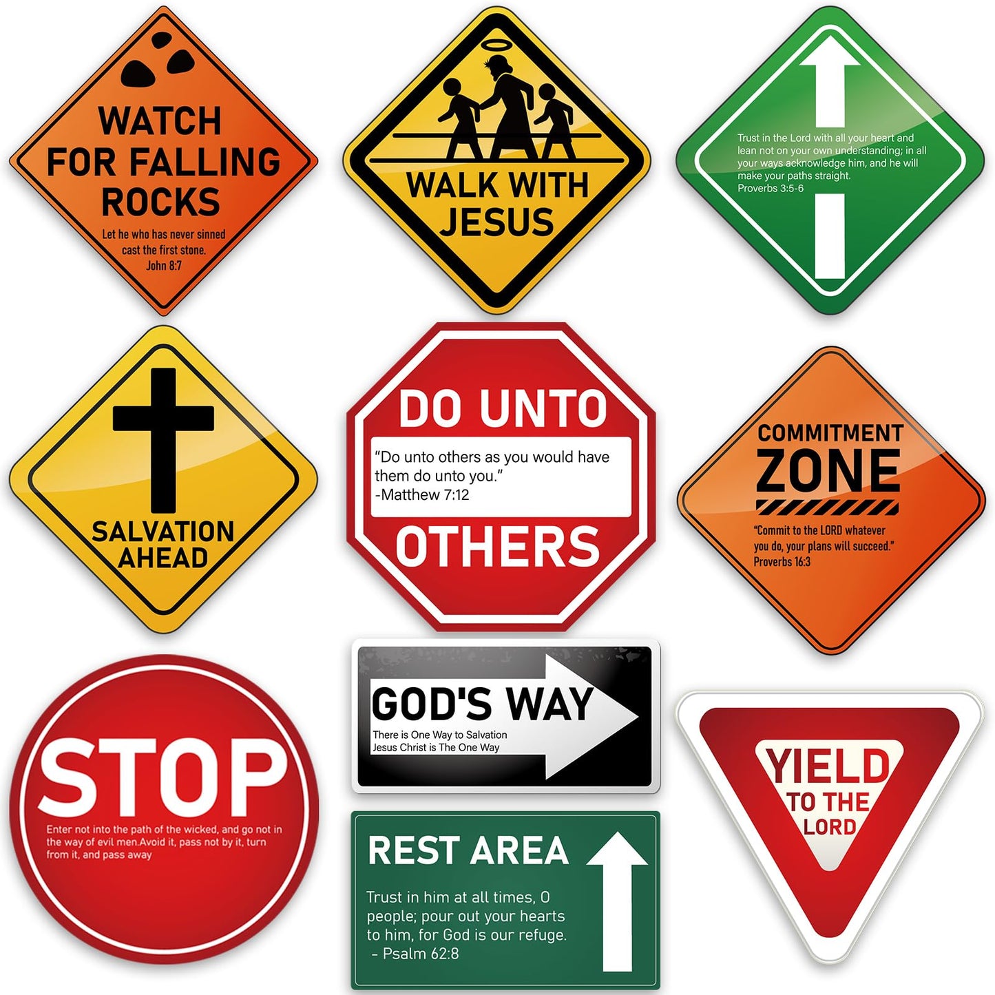 Frienda 10 Pcs Christian Road Sign VBS Road Trip Decorations Paper Religious Bulletin Board Cutouts Construction Party for Halloween Trunk or Treat Classroom Bible Sunday School Church Decor