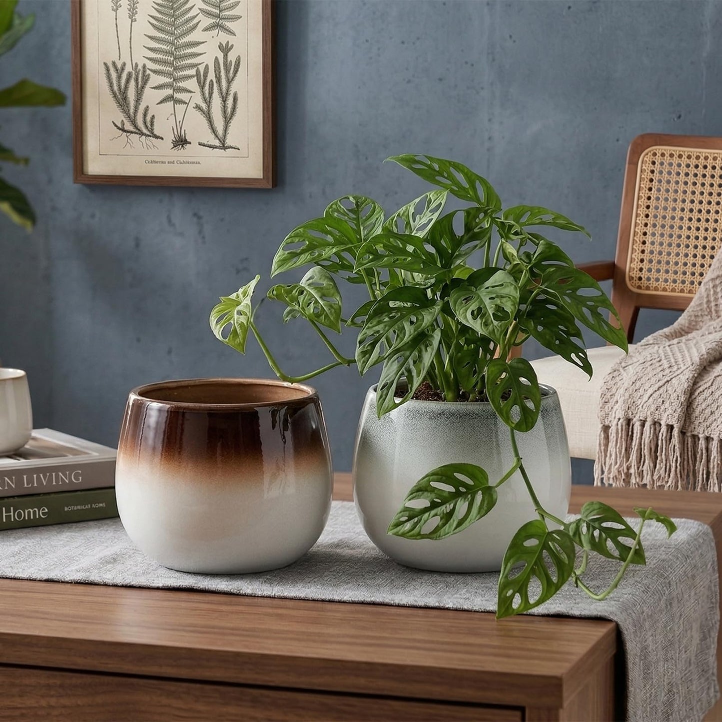Sin wings 5.6 Inch Ombre Glazed Ceramic Planter Set, Round Bulbous Flower Pot with Drainage Hole, Modern Gradient Indoor Plant Pot for Calathea, Pothos, and Houseplants, Home Decor, 2 Pack