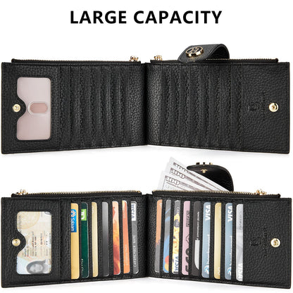 BOSTANTEN Leather Wallets for Women Large RFID Blocking Slim Bifold Purse Card Holder with Zipper Pocket Black