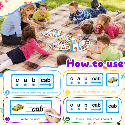 LilLaufy Phonics Games Flash Cards for Kids, CVC Word Games, Educational Speech Therapy Toys for Toddlers, Learn to Read & Spell, Preschool Kindergarten Learning Activities, Homeschool Essentials