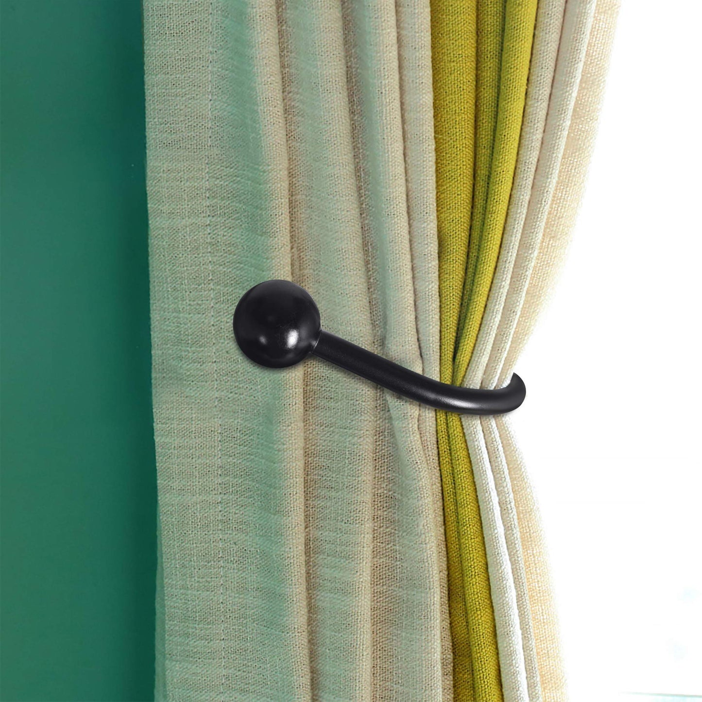 Curtain Holdback, 4 Pcs Wall Mounted Drapery Tiebacks with Screws, Heavy Duty Metal Decorative Window Drapery Holder Curtain Hook, Black