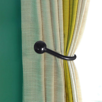 Curtain Holdback, 4 Pcs Wall Mounted Drapery Tiebacks with Screws, Heavy Duty Metal Decorative Window Drapery Holder Curtain Hook, Black