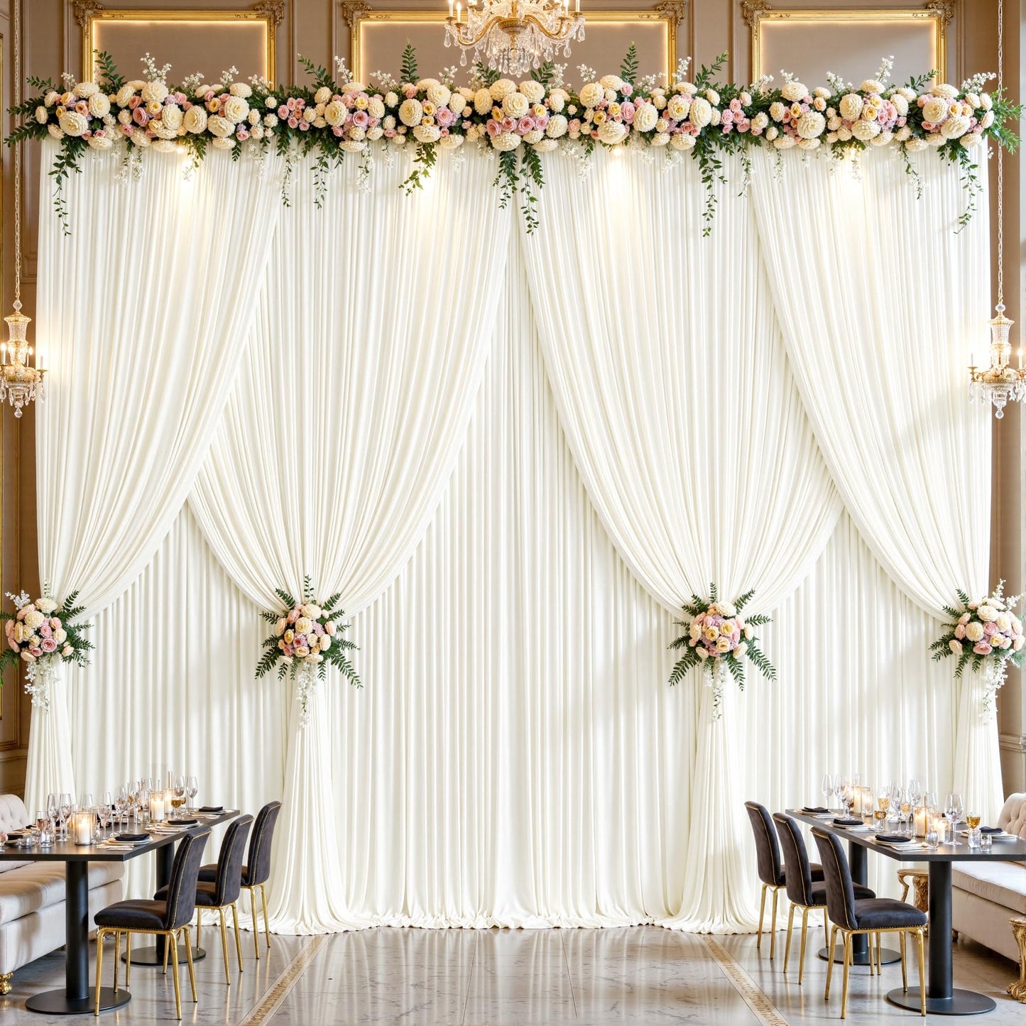 8 x 10ft Ivory Backdrop Curtains for Baby Shower Photo Background Curtains Wrinkle Resistant Backdrop for Party Photoshoot Polyester Curtains Drapes for Wedding Birthday with Rod Pocket, 2 Panels