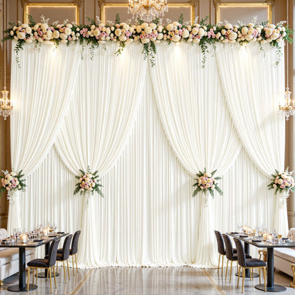 8 x 10ft Ivory Backdrop Curtains for Baby Shower Photo Background Curtains Wrinkle Resistant Backdrop for Party Photoshoot Polyester Curtains Drapes for Wedding Birthday with Rod Pocket, 2 Panels