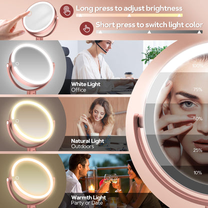 B Beauty Planet Makeup Mirror with Lights, Lighted Magnifying Mirror 30X with 3 Lighting and Adjustable Brightness, 2-Sided Height Adjustable Vanity Mirror for Bathroom, Gifts for Women White