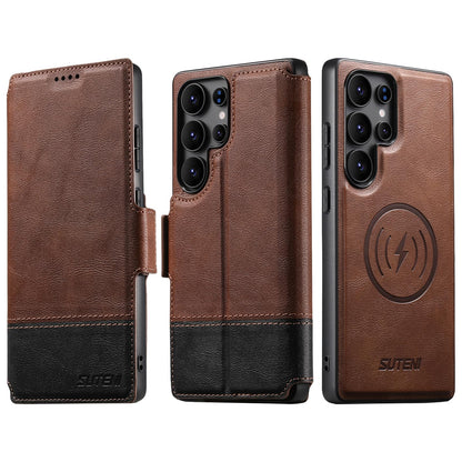SINIANL for Samsung Galaxy S24 Ultra Leather Wallet Case Compatible with MagSafe Wireless Charging, Detachable Leather Cover with Card Slots Holder, Kickstand, Magnetic for Galaxy S24 Ultra Brown