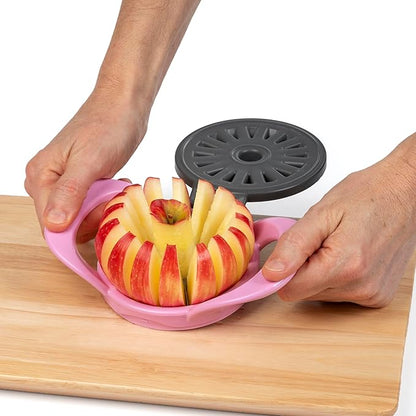 PrepWorks by Progressive Dishwasher Safe 16-Slice Thin Apple Slicer and Corer with Attached Safety Cover (Magenta)