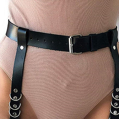 KJSUHFN Women's Garter Belts Punk Leather Adjustable Body Harness (Black, One Size)