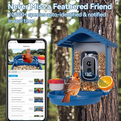 Bird Feeder with Camera Solar Powered,2.5K HD Video Bird House Live View,Smart AI Bird Species Identification for Outside Garden,Birds Bath,Ideal Gift for Birds Lover,Hummingbird (Blue)