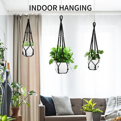 IDEEEPAN Macrame Plant Hanger - Fits 4 to 13 inches Pots for Indoor Outdoor, 35"/29"/23" Different Sizes Set, Black (POTS NOT Included)
