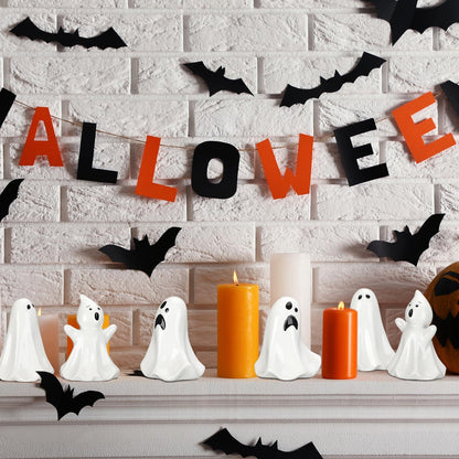 Domensi 6 Pcs Ghost Decor Ceramic White Figurines Ghost Statue Spooky Halloween Decor Scary Statue Decoration Cute Sculpture for Gift Props Home Tabletop Decorations(Classic)