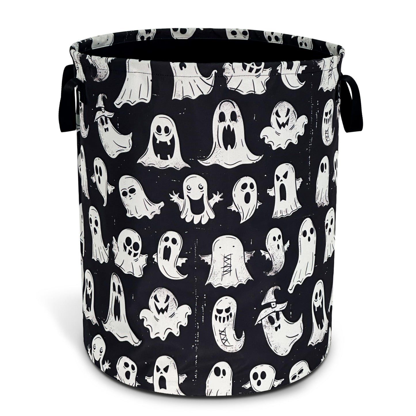 Cute Ghost Laundry Basket Funny Spooky Foldable Waterproof Oxford Cloth Tote Bag Laundry Hamper Round Large Clothes Storage Bucket Organizer For Bathroom/Laundry Storage/Bedroom 18.9x16.5 Inch