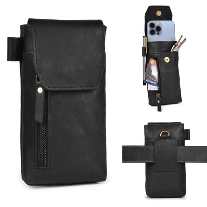 Leather Village Genuine Leather 7”x3.5” Phone Holster Pouch with Belt Clip, Magnetic Closure, ID Card Holder - Black Universal Case for iPhone, Samsung Galaxy, Google Pixel