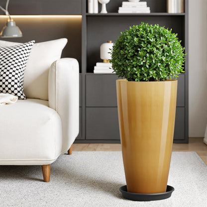 QCQHDU 21 inch Tall Planters for Outdoor & Indoor Plants, 2 Pack Sturdy Plant-Flower-Tree Pots for Front Porch Patio Deck Living Room Decor, Golden