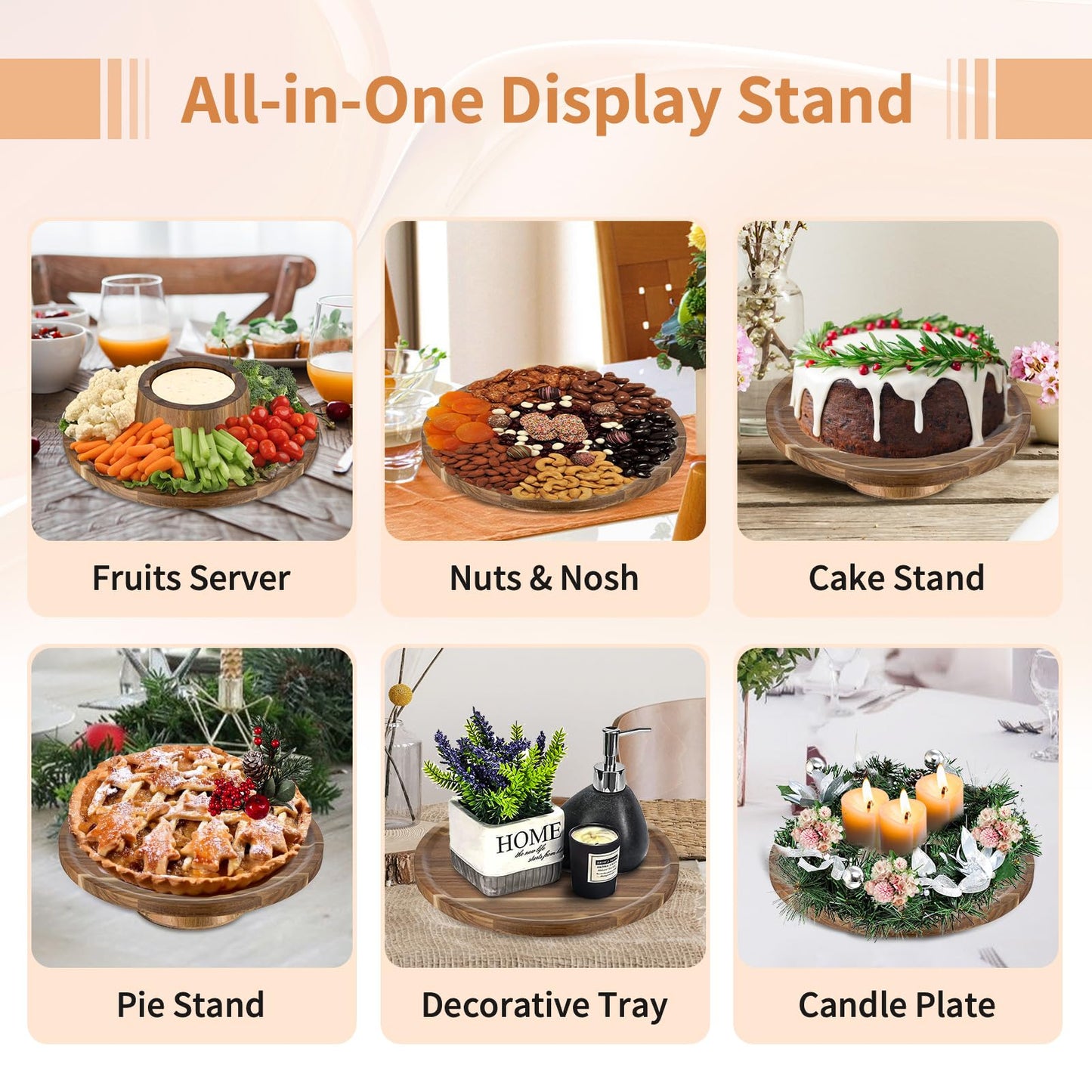 NUPTIO Wood Cake Stand Cupcake Stand: Small Round Cake Display Holder 7.6 Inch Pastry Stands Muffin Snack Platter for Kitchen Wedding Reception Bakery Baby Shower Graduation Dessert Table- 6 Inch Cake