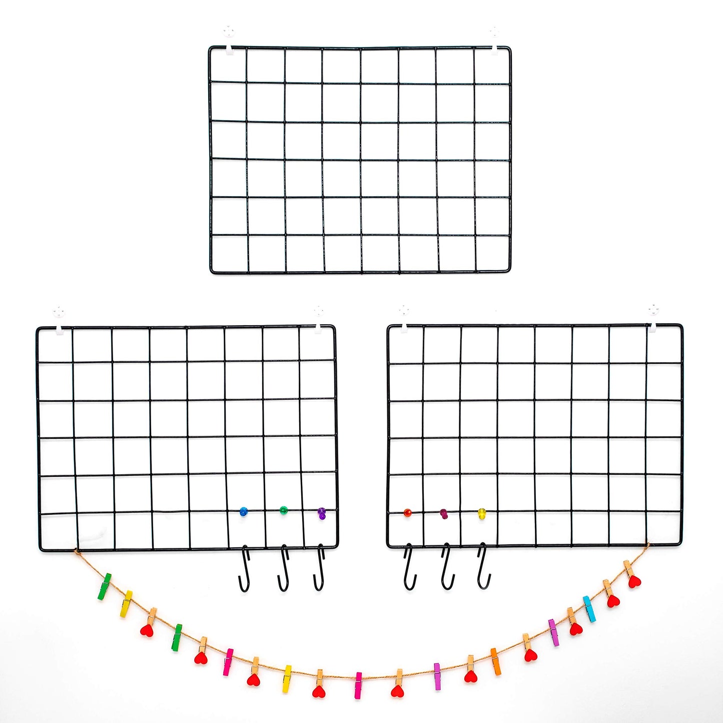 ODOXIA 3-Pack Wire Wall Grid Panel | Photo Grid Wall Decor | Metal Board for Hanging Pictures | Black Wire Organizer for Home, Office & Kitchen | Panel for Display & Storage