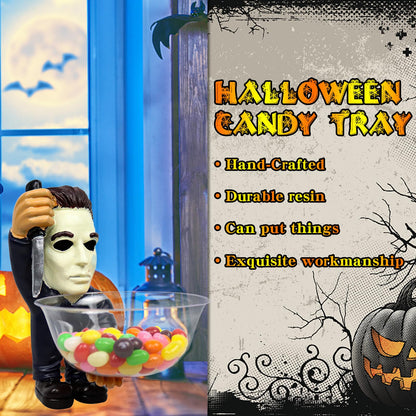 GOBWCOT Halloween Candy Bowl Holder Horror Movie Gnomas Candy Dish Scary Killer Figurines Statue Kitchen Ornaments Jar (Statue A)