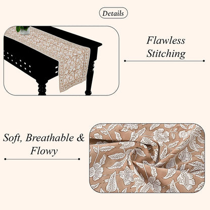 Ridhi Oak Brown Hand Block Print 100% Cotton Reusable Table Runner 16" X 106" Inches Table Runner Decorative Everyday Use for Dining, Home, Party, Wedding, Halloween, Christmas, Thanksgiving