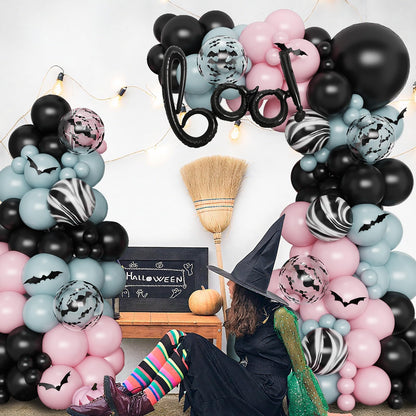 Froova Halloween Balloons Arch Dusty Pink Blue Balloon Garland Kit Boo Foil Balloons with 3D Bat Stickers for Boy or Girl Gender Reveal Night Pink Ghost Spooky One Baby Shower Birthday Party Decor