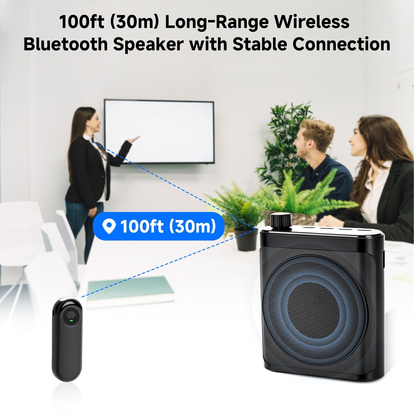 Sunnymark Wireless Voice Amplifier with 2 Wireless Microphones (Magnetic Lavalier), Portable Voice Amplifier for Teachers, Fitness, Classroom, Bluetooth Speaker Include Dual Microphone for Yoga