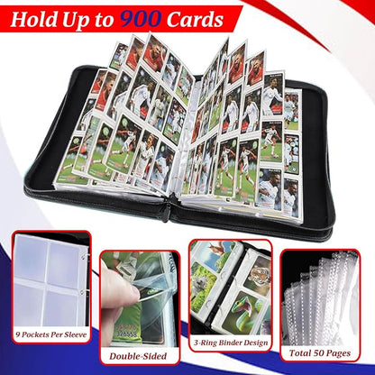 Trading Card Binder 9-Pocket, 900 Pockets Collectible Trading Card Album with 50 Removable Double-Sided Pages for MTG, TCG Game Cards and Sports Cards Storage - Black