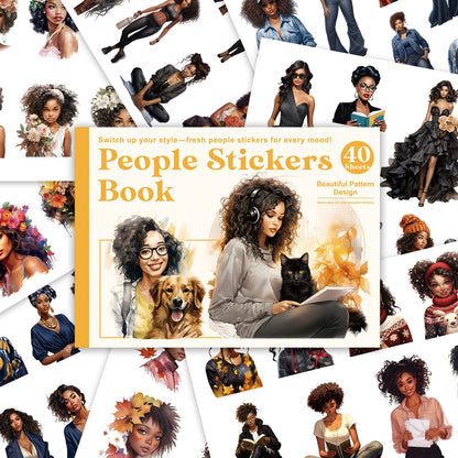 Bomichi Black Girl Sticker Book, 40 Sheets 283 Pcs Journaling Scrapbooking Stickers for Journaling Scrapbooking Bullet Journals Planners Letter Card Making Collage Art Crafts Water Bottle