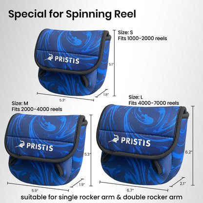 Pristis Spinning Reel Cover, Protective Pouch Bag made of 3mm Thick Impact Resistant Neoprene, Soft Adjustable Fishing Storage Protection Sleeve Case Accessory Gear for 2000-4000 series, size: M