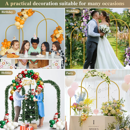 YAYOYA Metal Arch Backdrop Stand, Set of 3 (6/6.6/7.2 ft) Wedding Arched Frame with 12 Ground Nails, Stable Arched Background Stand for Wedding, Baby Shower, Birthday Party, Photography, Gold