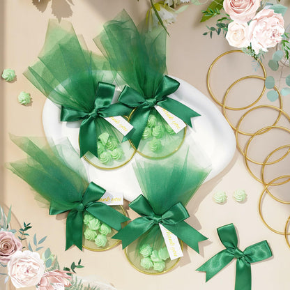 CPEGHDVM 50Pcs Organza Gift Bags, Christmas Thank You Gift Bags with Bow, Jewelry Pouches with Drawstring for Wedding Halloween Christmas Party Favor, 5.9 * 2.7in (Green)