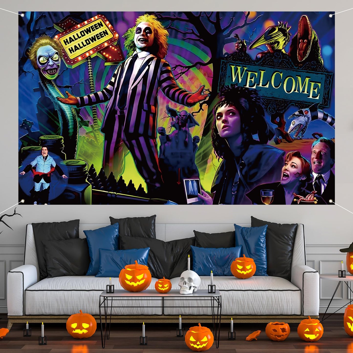 Happy Birthday Photo Backdrop Halloween Wall Banner Halloween Party Decorations and Supplies for Home