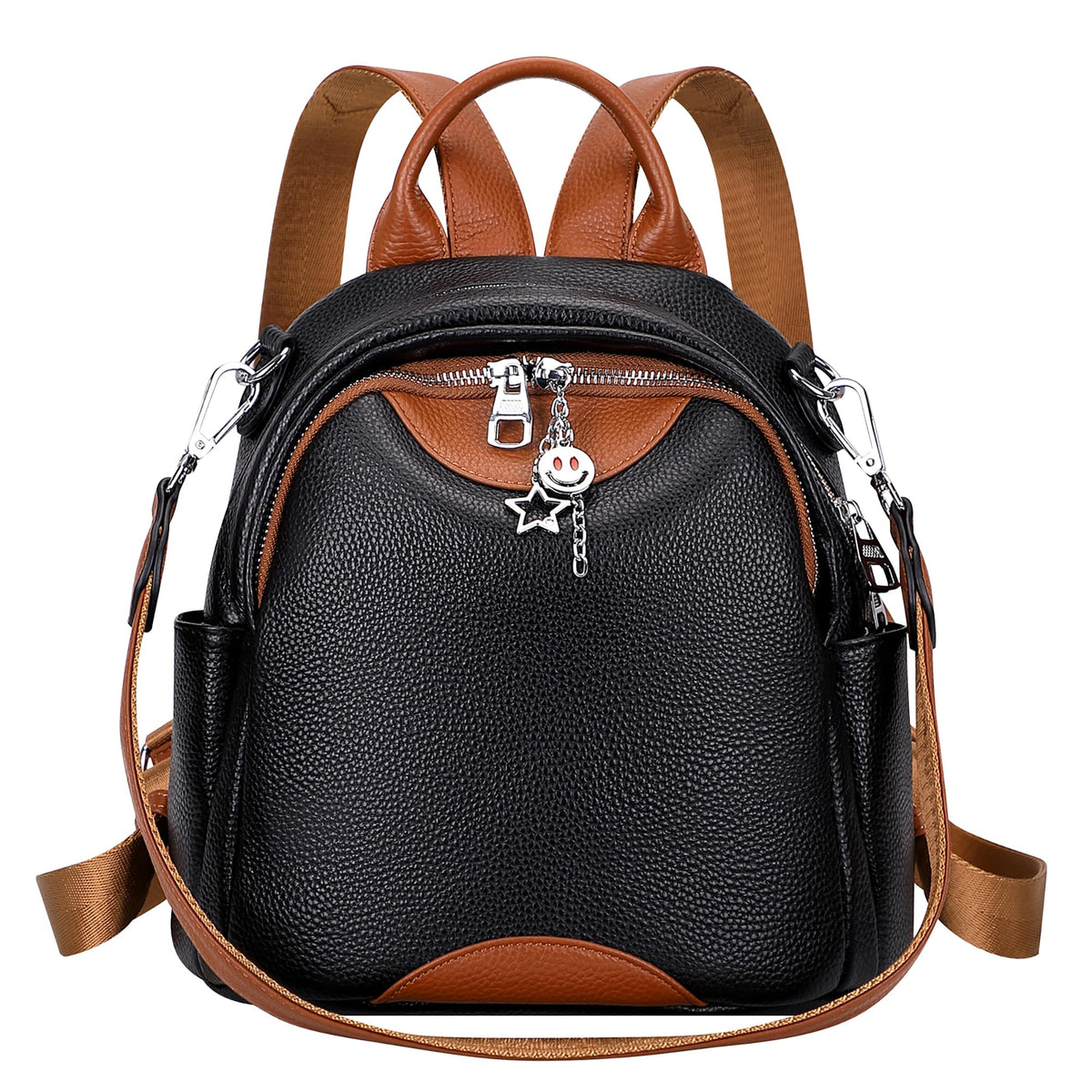 ALTOSY Soft Genuine Leather Backpack for Women Small Convertible Backpack Purse Shoulder Bag for Ladies (S97 Black/Brown)