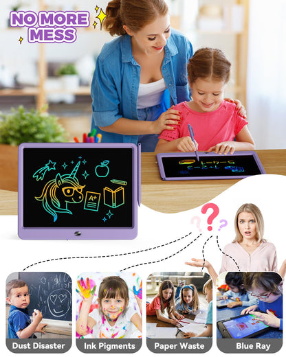 KOKODI 12 Inch LCD Writing Tablet with Anti-Lost Stylus Erasable Doodle Board Colorful Toddler Drawing Pad Car Travel School Games Toys for 3 4 5 6 7 8 Kids Birthday Gift for Girls Boys Adults Purple