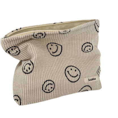 Gardsell Cosmetic Bags for Women - Corduroy Cosmetic Bag Aesthetic Women Handbags Purses Smile Dots Makeup Organizer Storage Makeup Bag Girls Case Bags (A-Beige)