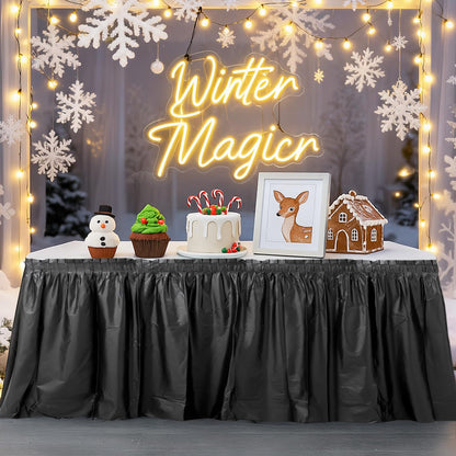 6 Pcs Plastic Table Skirt 28 Inches x 14.7 ft Disposable Table Skirt for Rectangle Tablecloth Wedding Shower Birthday Party Banquet(Black)